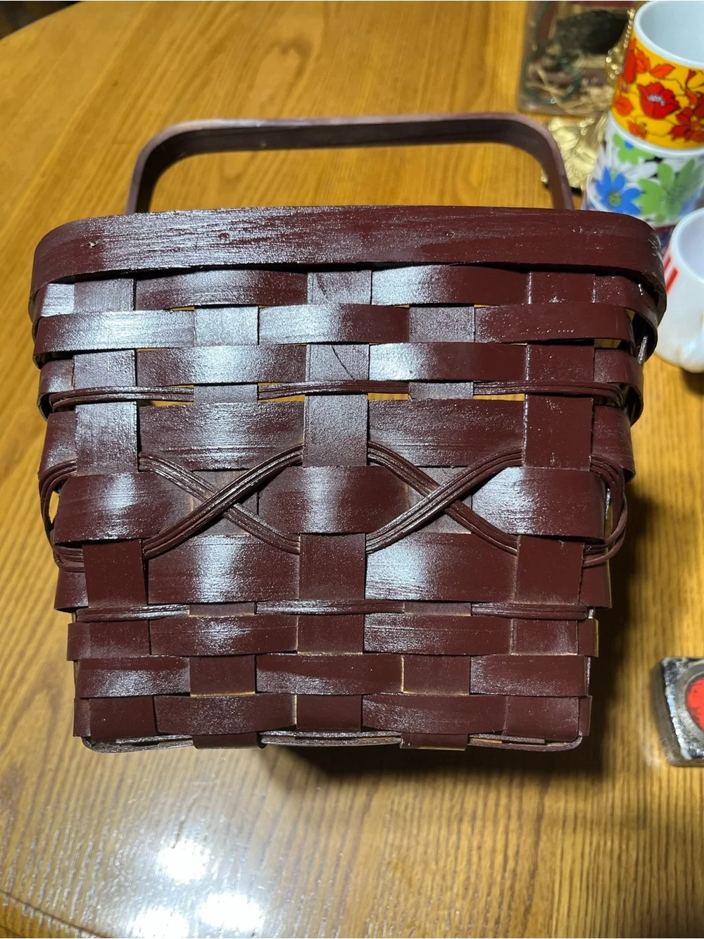 Dark Brown Woven Basket with Handle
